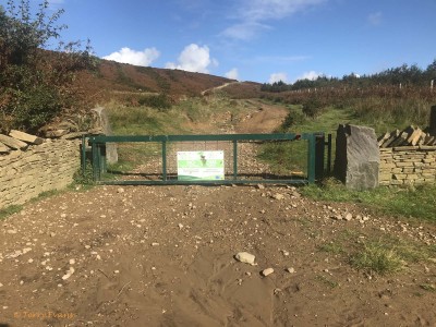 Go through the mountain gate to head up the rough track that we simply refer to as  the ORPA (Other Route for Public Access). This tracks heads North. The big metal gate should always be closed as it is there to prevent the livestock getting out onto the lower common, so please make sure it is closed. Being the entry to a public highway means it must not be permanently locked.