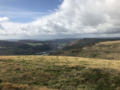 View from the western edge of the bailey up above Pegwyn y Bwlch - looking up the Sirhowy Valley towards Cwmfelinfach.